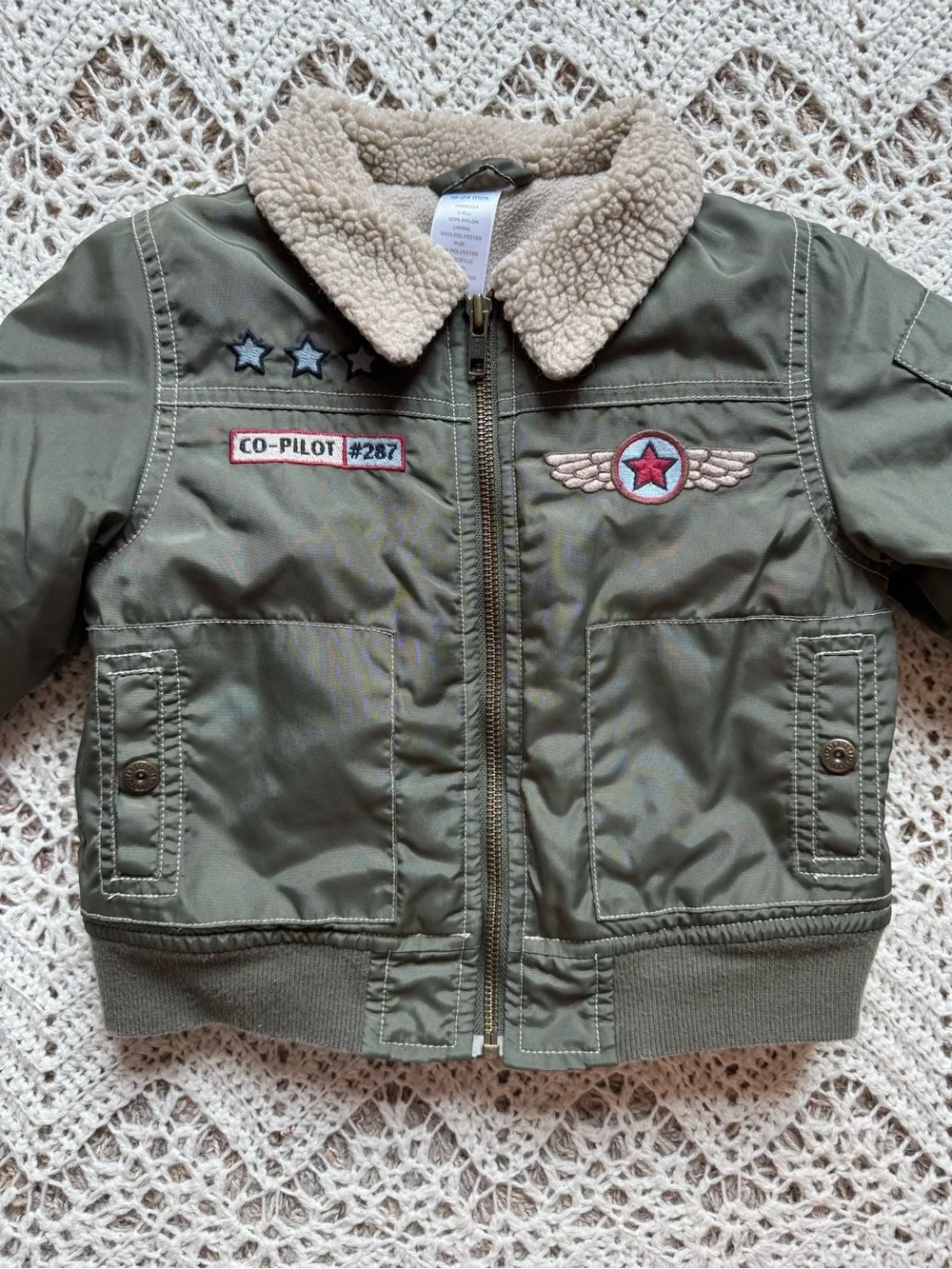 Vintage Gymboree 2006 Olive Green Aviator Pilot Jacket Sherpa Size 18-24 mos